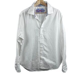 Robert Graham Classic Fit White Paisley Jacquard Long Sleeve Shirt Size XL